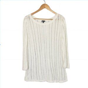 Talbots Women's White Crochet Open Knit Long Sleeve Sweater Large (T277)